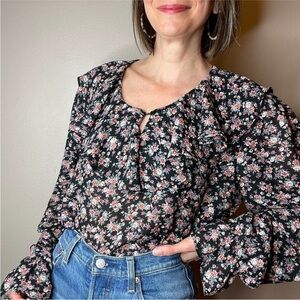 🌸 Vintage Jeri Marque Floral Ruffle Blouse - Cottagecore Chic